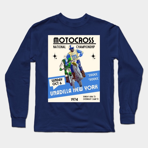 Vintage Motorcycle Motocross New York 1974 Long Sleeve T-Shirt by TommySniderArt